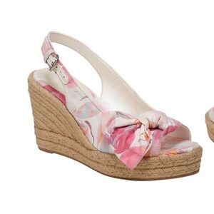 Naturalizer Espadrille Wedge Floral Bow Slingback Sandals Pastel Womens 11M NEW